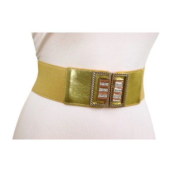 New Women Gold Elastic Wide Fashion Belt Bling Metal Square Buckle S M z089 - Picture 15 of 17